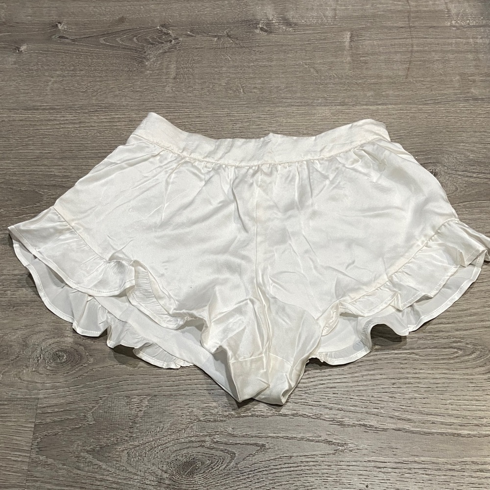 White Satin Ruffle Shorts